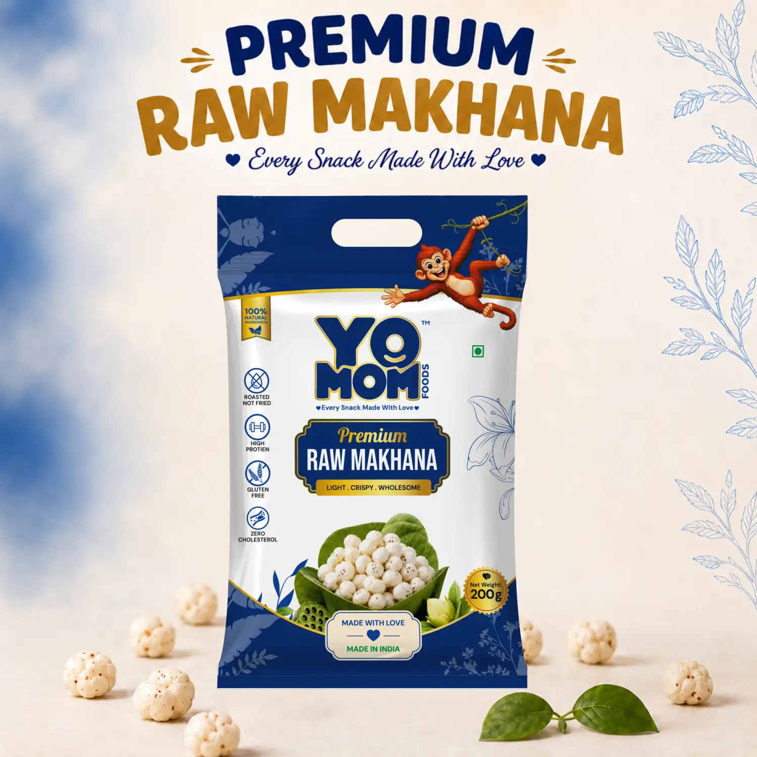 Yomomfoods Premium Roasted Makhana (Fox Nuts) | 200gm | Rich in Protein & Fiber - Image 4