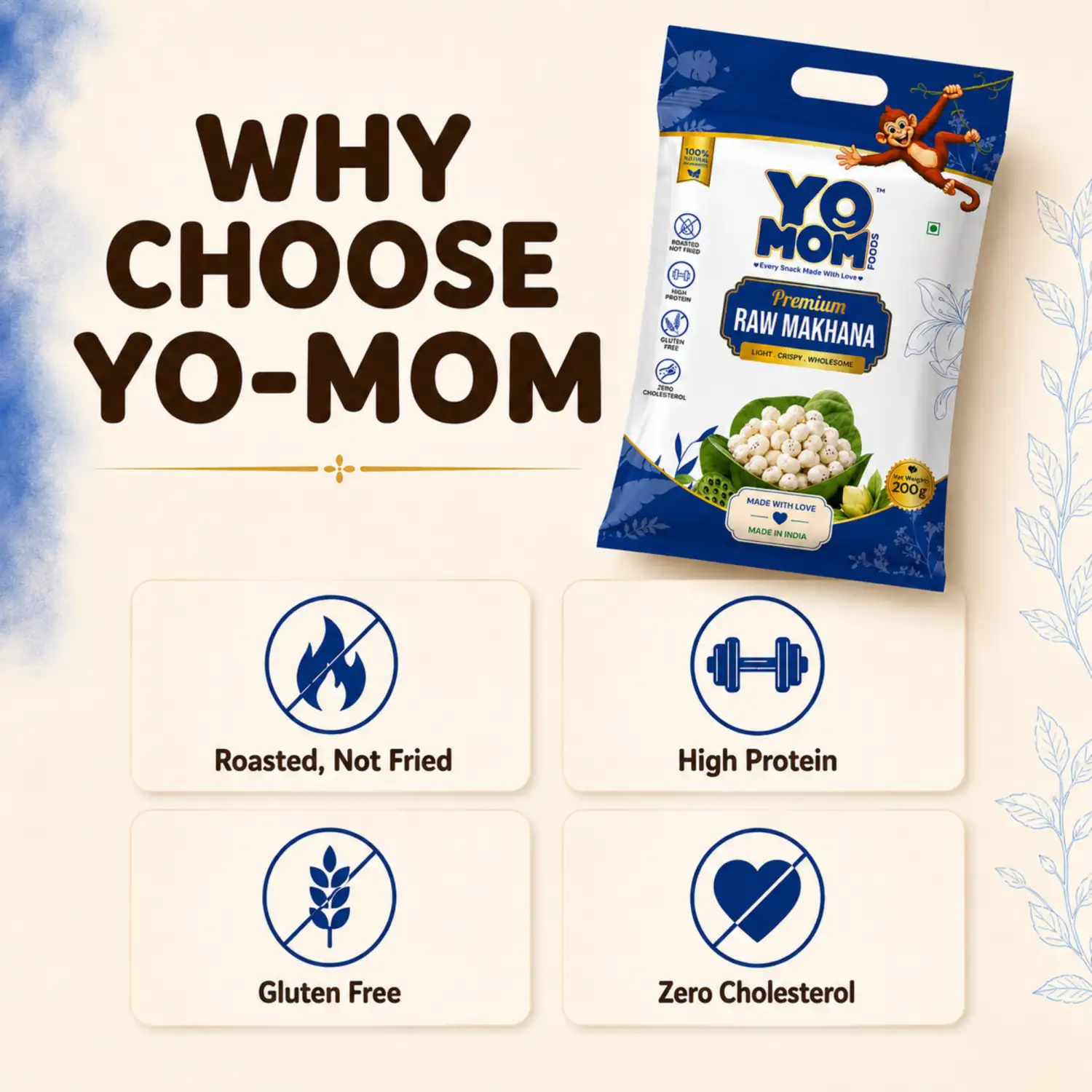 Yomomfoods Premium Roasted Makhana (Fox Nuts) | 200gm | Rich in Protein & Fiber - Image 5