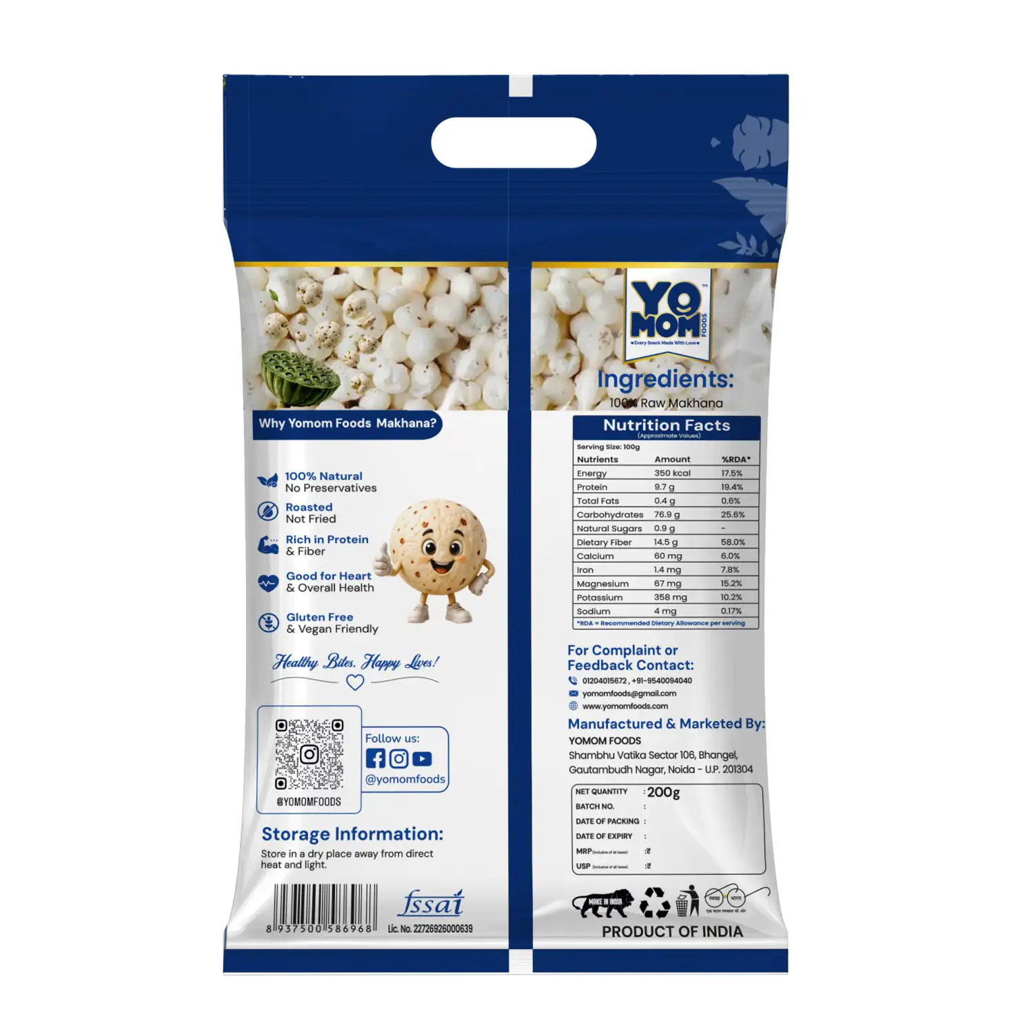 Yomomfoods Premium Roasted Makhana (Fox Nuts) | 200gm | Rich in Protein & Fiber - Image 6