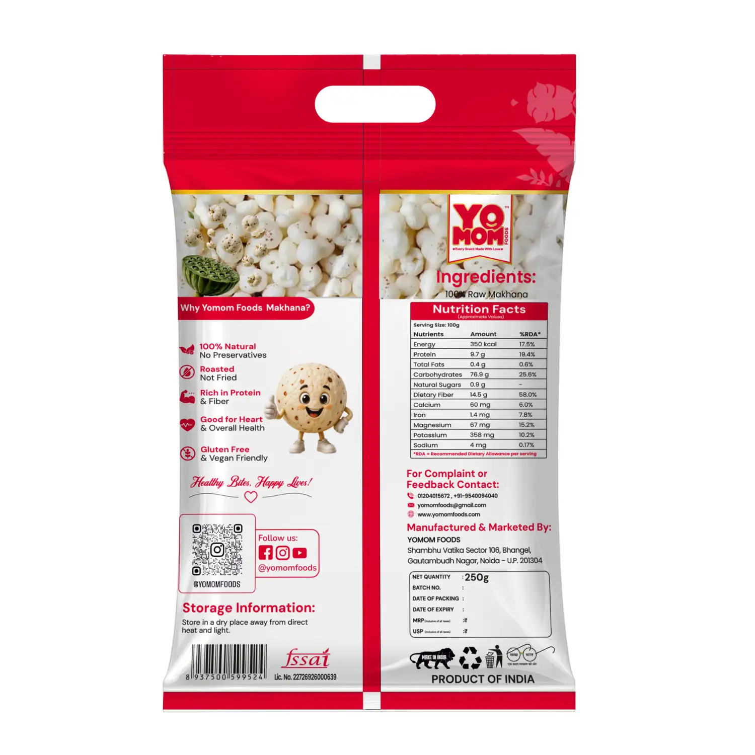 Yomomfoods Premium Raw Makhana (Fox Nuts) | 250gm | Rich in Protein & Fiber - Image 6