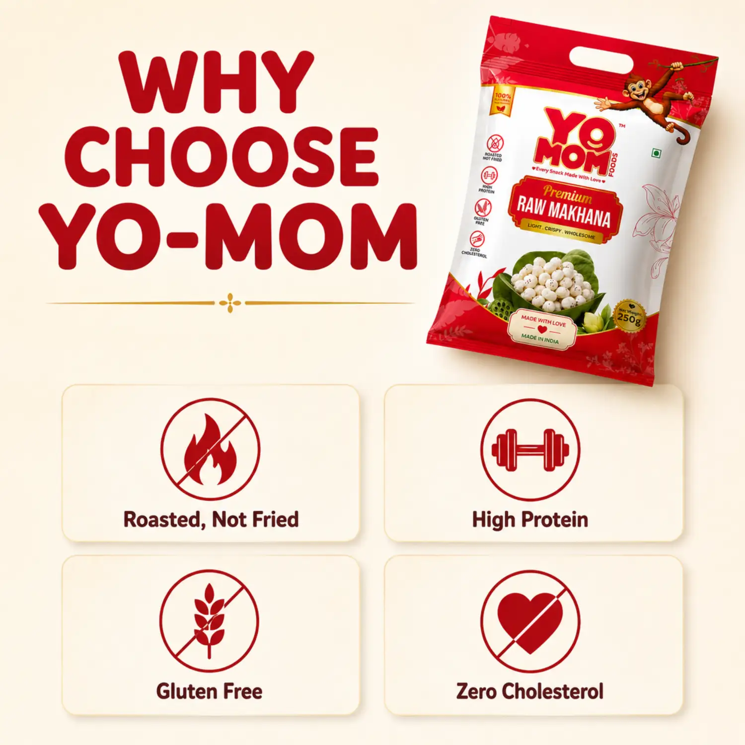 Yomomfoods Premium Raw Makhana (Fox Nuts) | 250gm | Rich in Protein & Fiber - Image 8