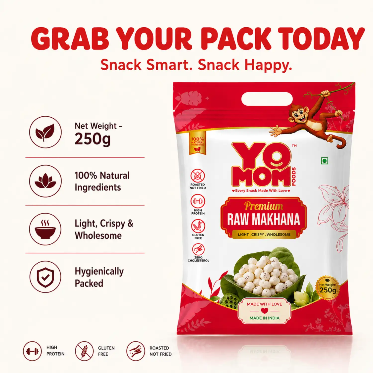 Yomomfoods Premium Raw Makhana (Fox Nuts) | 250gm | Rich in Protein & Fiber - Image 5