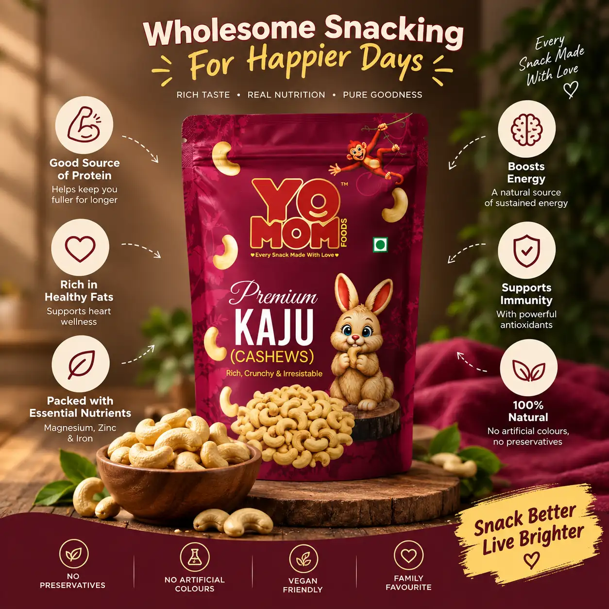 Yomomfoods Premium Cashews (Kaju) | 200gm - Image 2